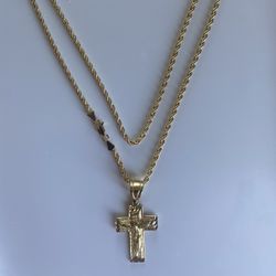14k Gold Rope Chain With Cross! 24 Grams 