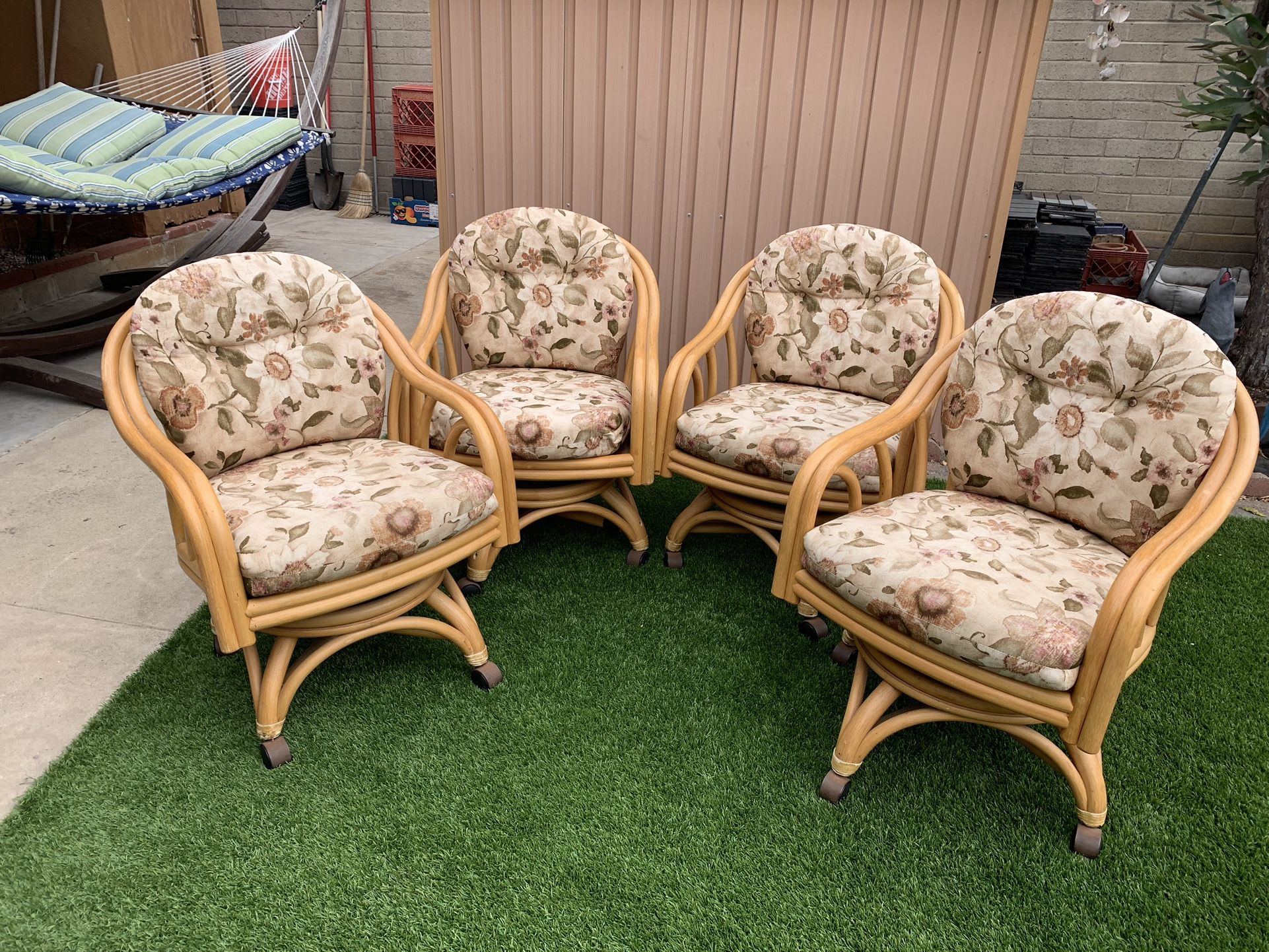 Bamboo rolling and rocking chairs. 