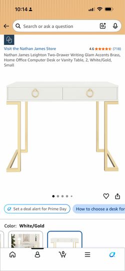 Two drawer home office or vanity table white / gold