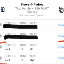 Padres Vs Tigers - Opening Day 3/26 Tickets 