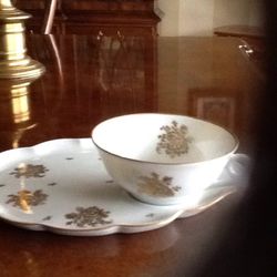 Hand painted made in France cup with dessert plate