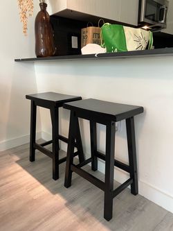 Set of 2 Black Wooden Counter Stools