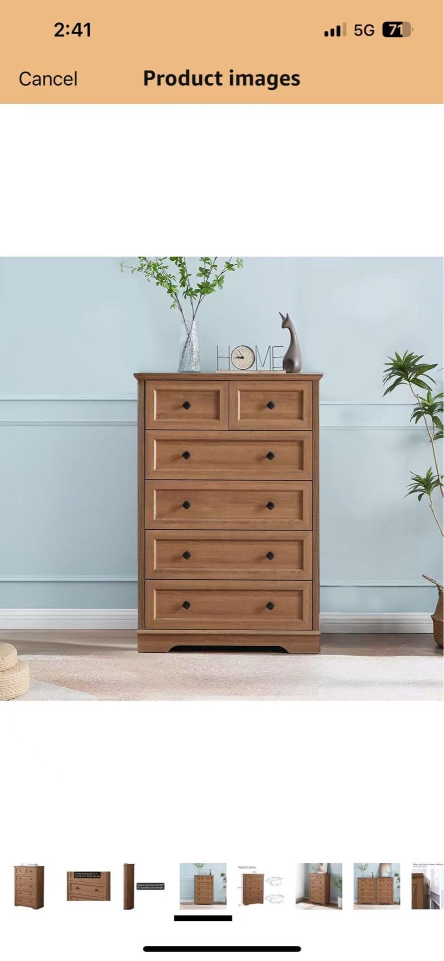 Farmhouse Dresser for Bedroom with 6 Deep Drawers, Modern Dressers Tall 6 Chest of Drawers, Natural Oak Wood Storage Organizer Dresser, Nursery Dresse