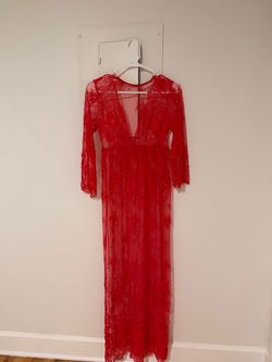 Red Sheer Lace Maxi Dress