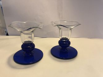 2 Cobalt Blue candle holders