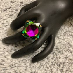 Beautiful Gold,large Multicolored Crystal Ring,by (Alex And Ani)…adjustable 