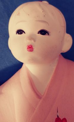 Vintage Rare Pottery Warabe Doll Japanese Figurine . 8" H x 6" W