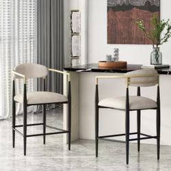 Noble House Boise 37.25 in. Low Back Beige and Black Wood and Metal Frame Counter Stool set of 4