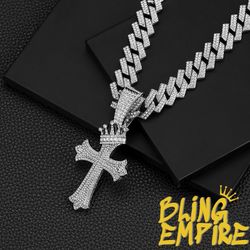 ✝ Iced Out Crown Cross Pendant – Gold & Silver Options 👑