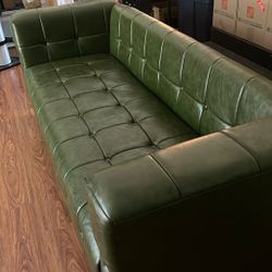 Green Leather Tufted Couch 