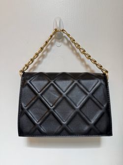 Black Quilted Flap Bag with Gold Chain Strap