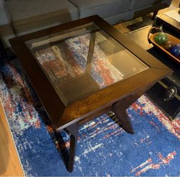 Side Table, Solid Wood Square glass End Table