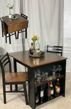 SPACE SAVER Drop Leaf Dining Table with Built-in Shelf 2 Chairs / Juego de Comedor Compacto