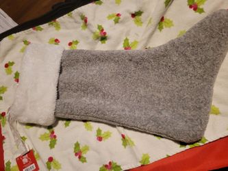 Gray Sherpa Christmas Stocking with White Cuff