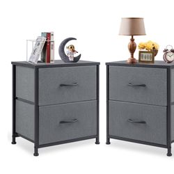 Brand New Set Of 2 End tables With Fabric Drawer Grey Color 