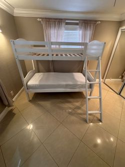 White Wood Twin Bunk Bed with Ladder