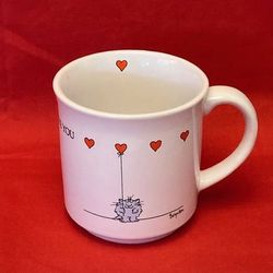 Vintage Sandra Boynton mug Love You hearts cat balloon Recycled Paper Products 