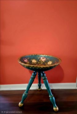 Vintage Traditional hand-painted Indian Urli bowl table stand 18.5"×14.5"