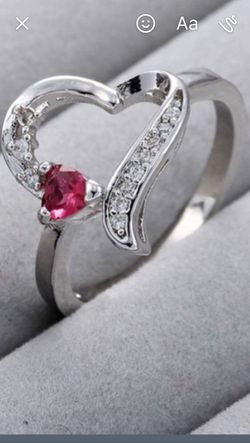 Heart shaped ruby studded ring stamped 925 Sterling silver size 6,8,10