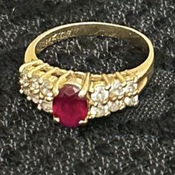 Vintage 14k Gold And Ruby Ring With Diamonds 