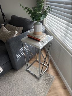 Glossy White and Chrome Accent Table