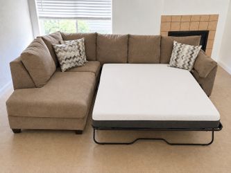 Brown Sectional Sleeper Sofa with chaise