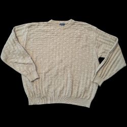 90s VTG Preppy Knightsbridge Tan Basket Weave Crew Neck LS Sweater Mens Large