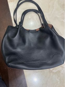 Sondra Roberts Squared Vegan Leather Tote Satchel Black Shoulder Bag Purse Large