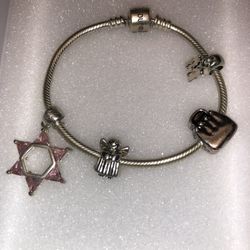 SOUFEEL 7" STERLING SILVER 925 CHARM BRACELET BARREL CLASP w/ 4 Silver Charms !!