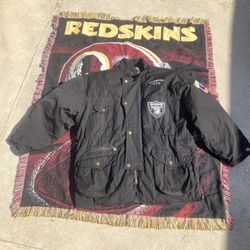 Vintage Los Angeles raiders  Oakland raiders  Las Vegas raiders  Rain coat jacket size xl  Heavy duty It was super bowl patches on the sleeves  Mirage