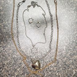Three Beautiful Necklaces And One Pair of Silver Earrings