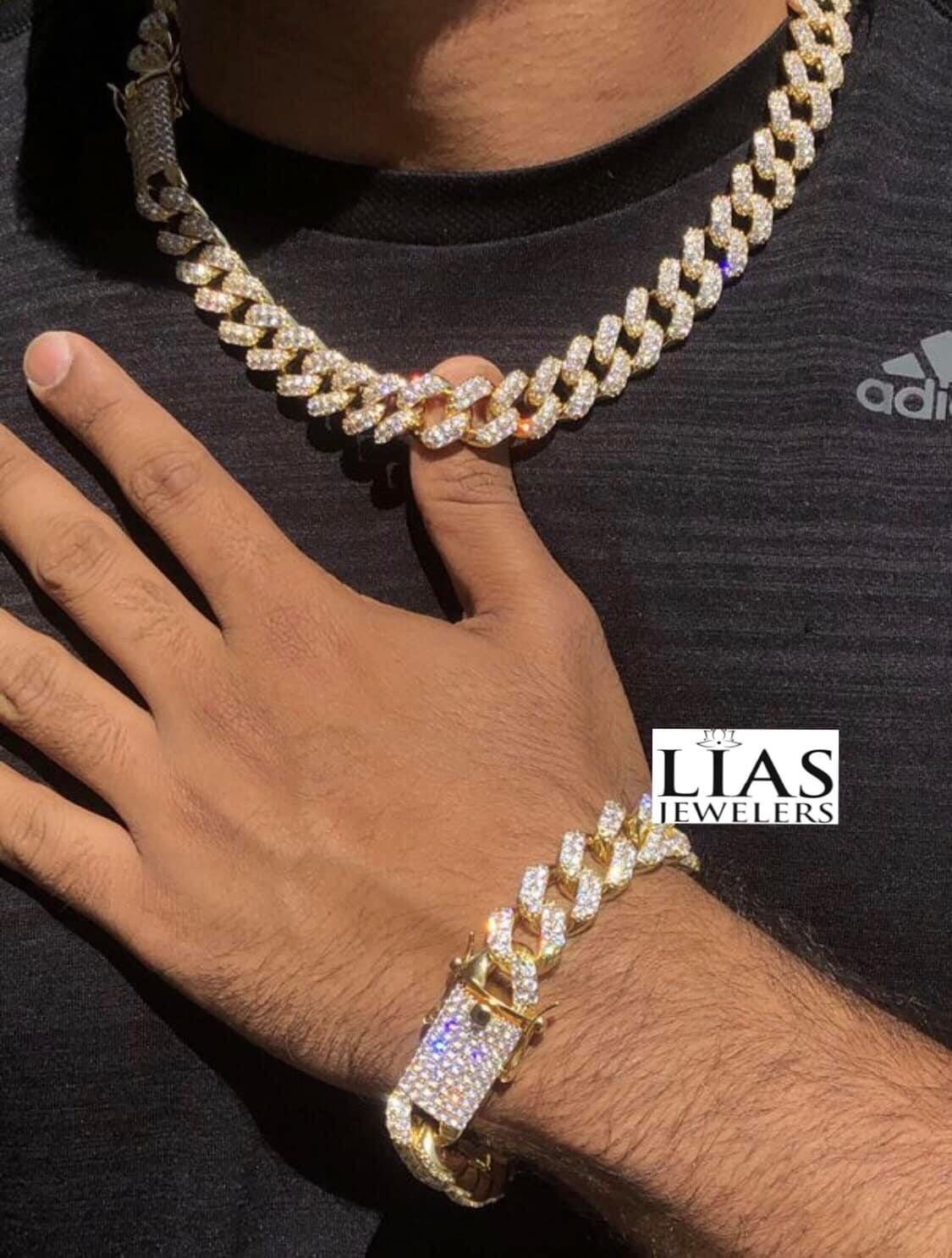 New 18 k yellow gold Cuban link chain and bracelet