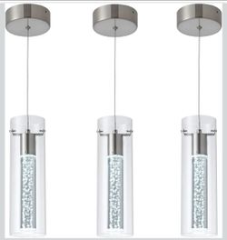 3-Pack Modern Pendant Lighting,Satin Nickel Light Chandelier,LED Bulb