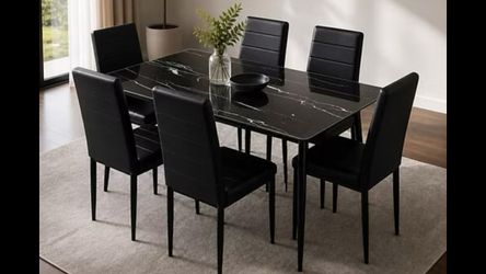 Tempered glass black Dining Set with 6 chairs
