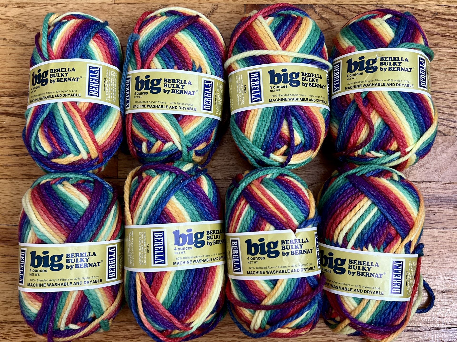 Vintage Lot of 8 Bernat Big Berella Bulky Yarn
