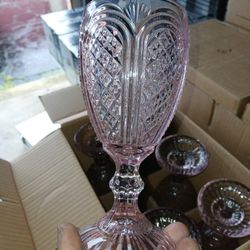 ** CAROUSEL SOLID PINK GOBLET DRINKING GLASSES  ( SET OF 6 )