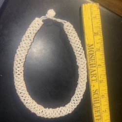 Vintage antique ethnic woven white bead necklace South American 6" long