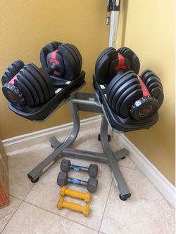 Bowflex adjustable dumbbells with stand