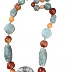 Jade Jadeite Beaded Necklace With Carved Pendant