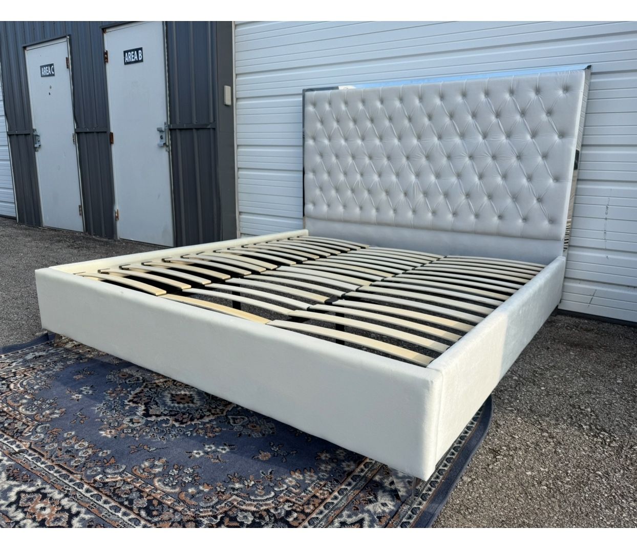 Never Used King Size Platform Bed Frame With Large Tufted Headboard