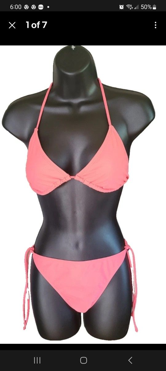 No Boundaries 2 Piece Bikini  Tie Halter Triangle Nylon Spandex  L 11-13
