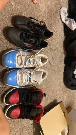 Three shoes, soccer shoes, and two normal shoes
