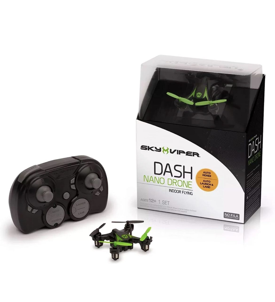 Sky Viper Dash Nano Drone Black/Green, 2 x 2 x 0.75"