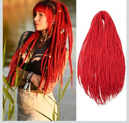  Inch Red Wool Dreadlock Extensions