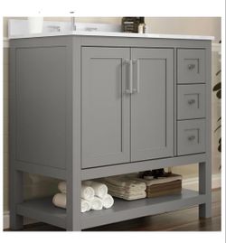 36" NO TOP BATHROOM VANITY CABINET (selling just the cabinet)