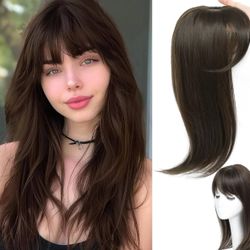 RMYHIG Hair Topper, 360° 3D Hair Toppers for Women with Thinning, 18 Inch Long Pieces for Women Clip in Wispy or Side Bangs(Chestnut Brown, 3D Wispy B