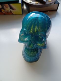 Resin Skull Figurine with Glitter Finish