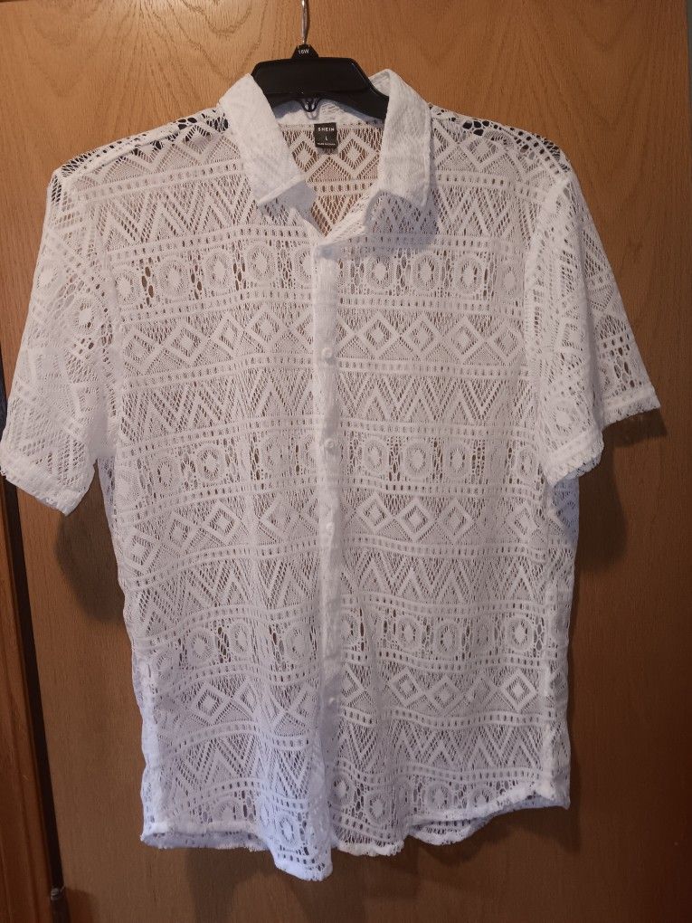 Women's Size Large, Shein Lace Button Front Shirt