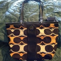 Signature Stripe Linear C Tote F23908 Navy Nylon Shoulder Bag