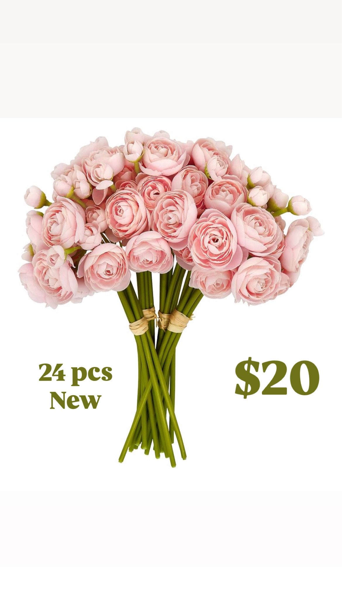 24 Pcs Ranunculus Artificial Flowers 10.5", Mini Faux Silk Ranunculus with Stem, Fake Flowers for Home Decor Indoor Wedding Bouquets Centerpieces (Blu